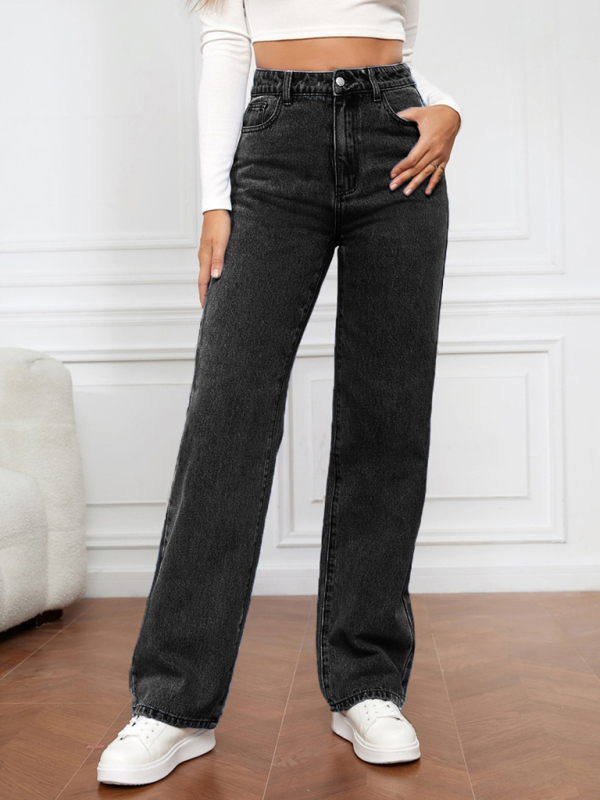 Women's High Waist Washed Straight Leg Jeans - Image 2