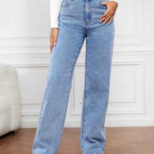 Women's High Waist Washed Straight Leg Jeans