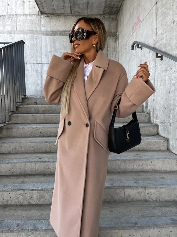 Women's new long-sleeved suit collar double-breasted woolen coat top - Image 14