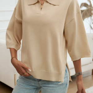 Solid Color Lapel Loose Sweater