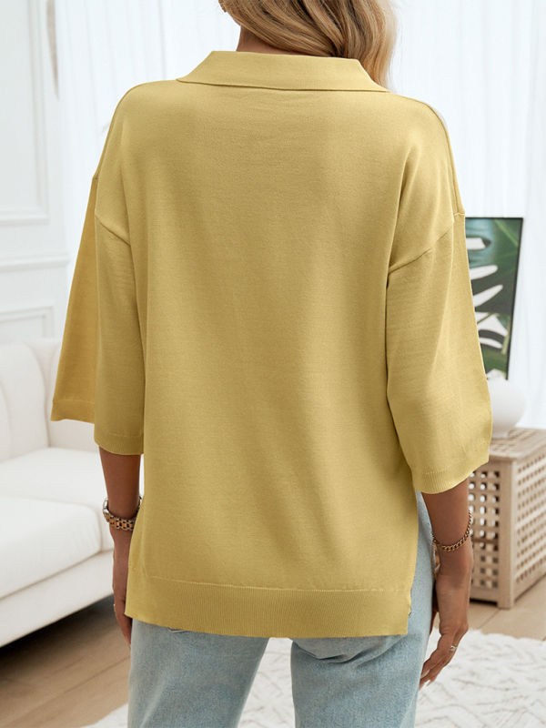 Solid Color Lapel Loose Sweater - Image 18