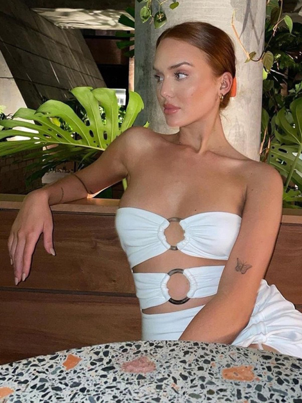 New women's one-shoulder sexy hollow high-slit tube top dress - Image 7