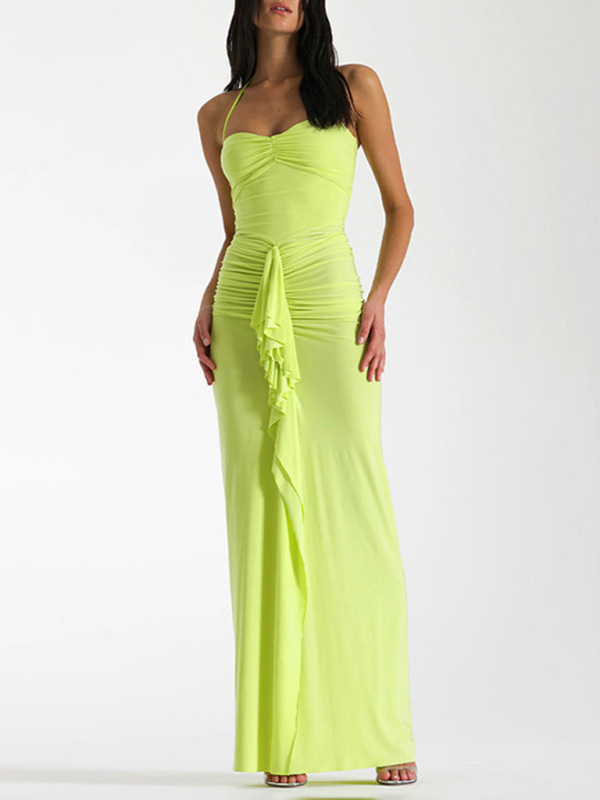 Women's new style halterneck lace-up slim-fit pleated slit hot girl style dress - Image 4