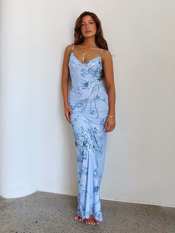 Designed vacation casual slim positioning printed suspender dress - Image 2