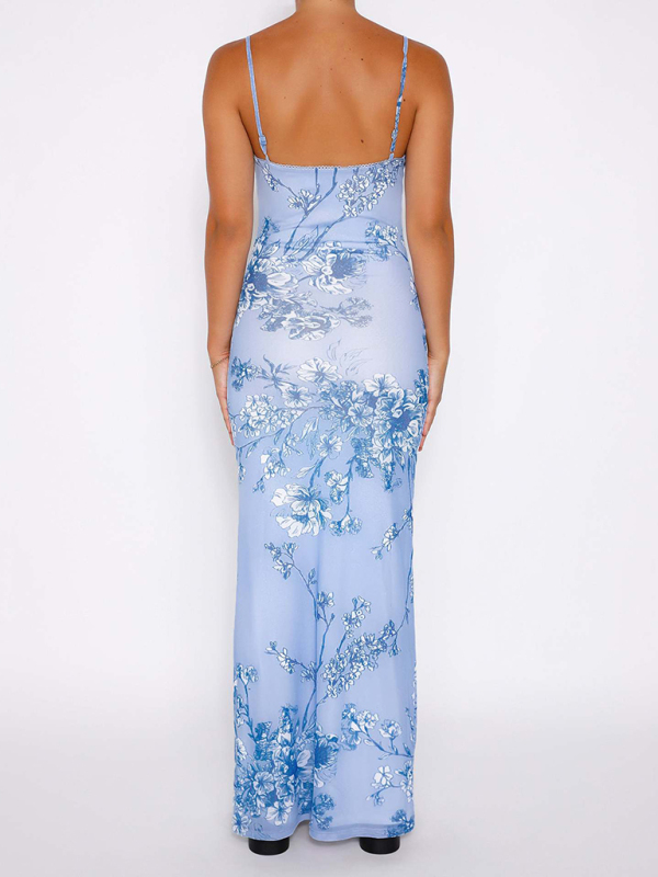 Designed vacation casual slim positioning printed suspender dress - Image 9