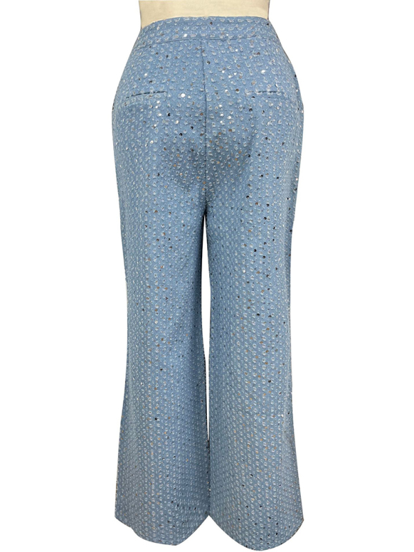 Sequined Denim Straight Pants - Image 7