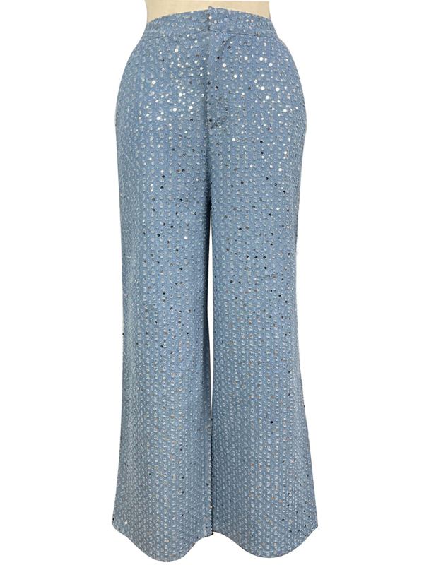 Sequined Denim Straight Pants - Image 2