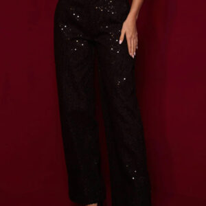 Sequined Denim Straight Pants