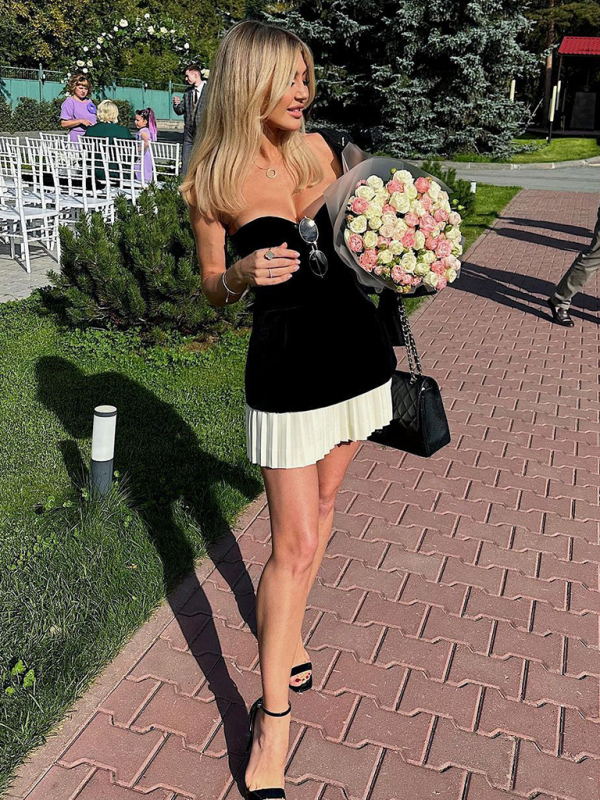 Women's velvet tube top patchwork dress - Image 2