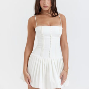 Backless Suspender Pleated Short Dress