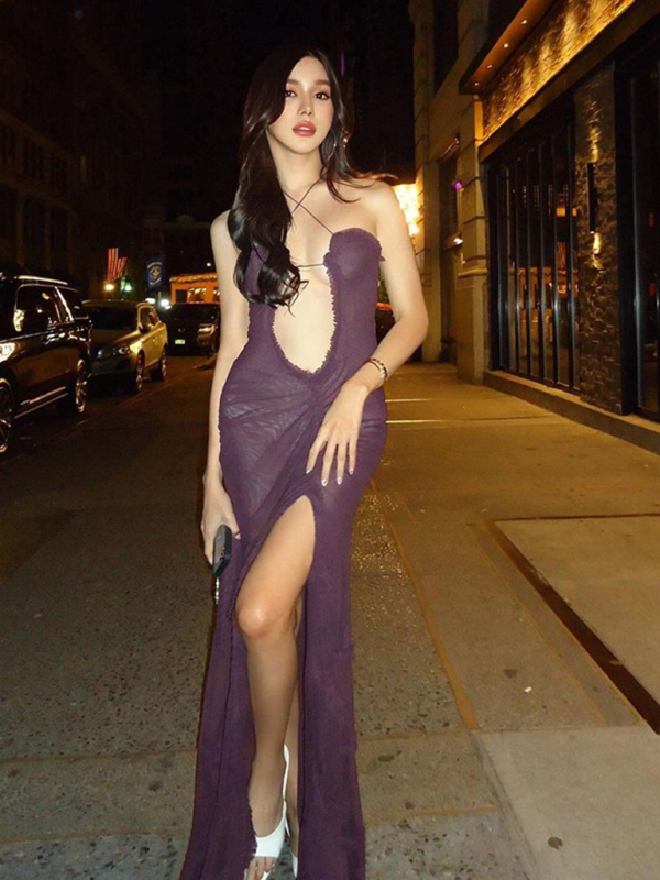 Hollow Sleeveless Halter Neck Wrap Chest and Backless Long Dress - Image 5