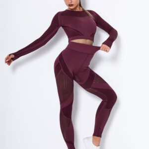 Seamless tight striped long-sleeved pants quick-drying yoga wear sportswear set