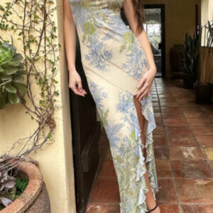 New style elegant mesh printed slim fit tube top dress