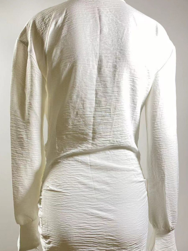 Long sleeve white shirt deep V women's dress - Image 2