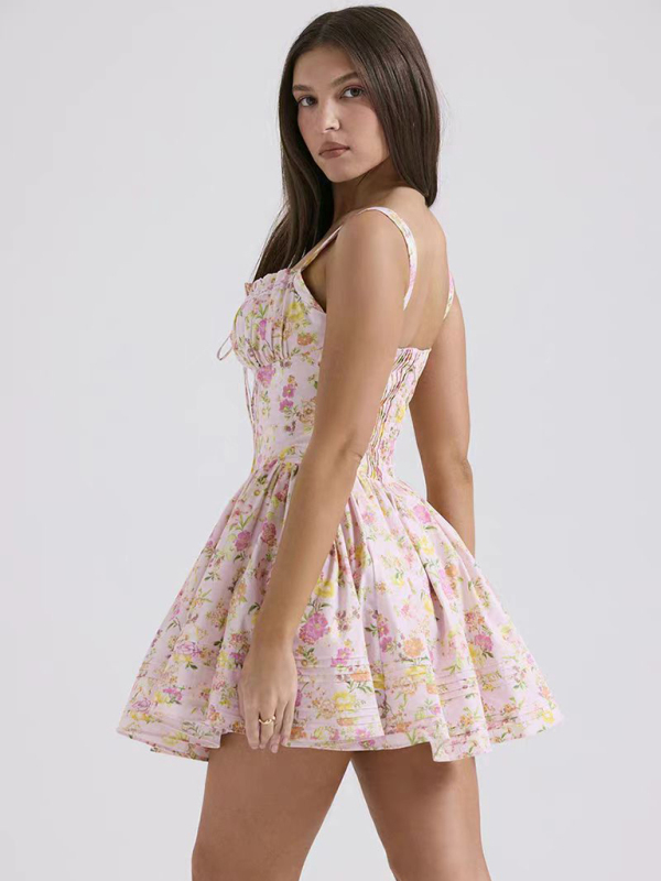 New sexy and elegant floral print suspender waist dress - Image 11