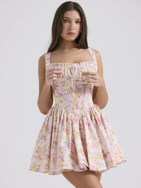 New sexy and elegant floral print suspender waist dress - Image 4