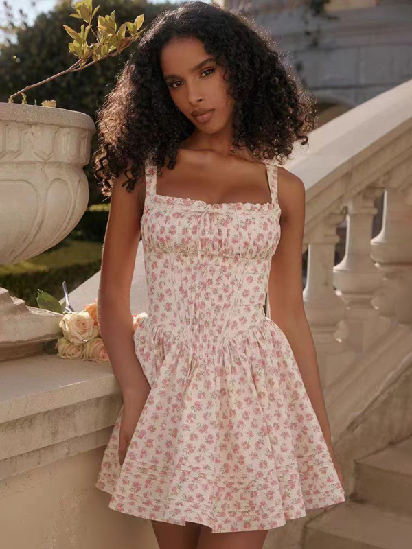New sexy and elegant floral print suspender waist dress - Image 5