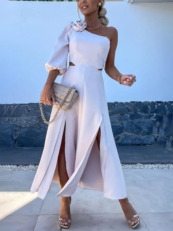 New casual party slanted shoulder slit double layer dress - Image 3