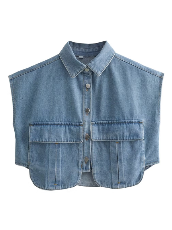 Sleeveless Lapel Shirt Denim Top