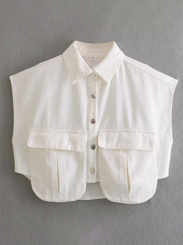 Sleeveless Lapel Shirt Denim Top - Image 2