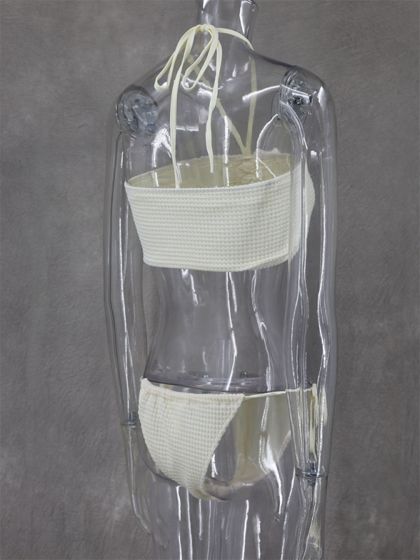 Sleeveless tube top halter collar knitted slit with high waist skirt three-piece suit - Image 2