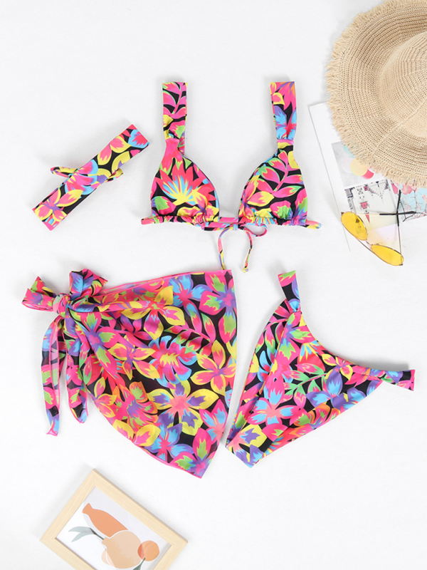 New two-piece swimsuit four-piece sexy backless printed bikini - Image 2
