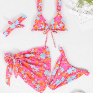 New two-piece swimsuit four-piece sexy backless printed bikini