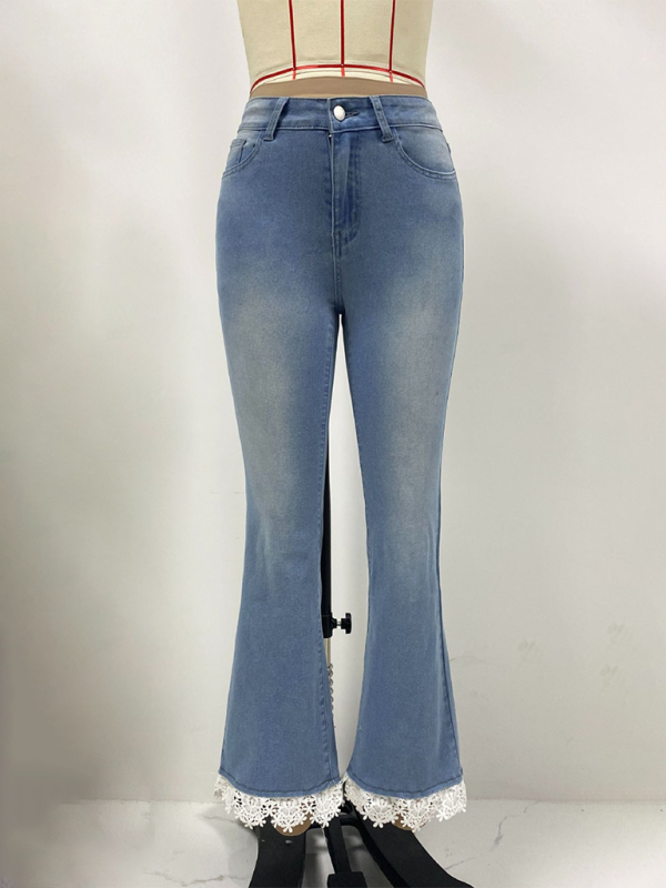 High waist slim fit bootcut jeans featuring fresh hem lace - Image 2