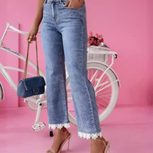 High waist slim fit bootcut jeans featuring fresh hem lace