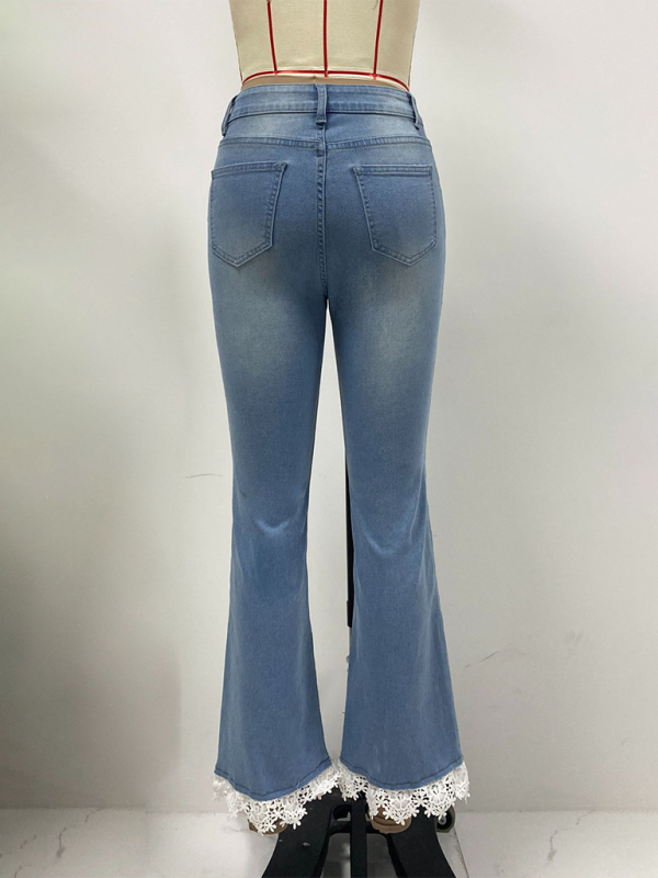High waist slim fit bootcut jeans featuring fresh hem lace - Image 3