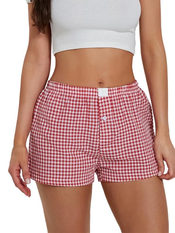 Women's Casual Comfort High Waist Loose Wide Leg Vintage Plaid Shorts - Image 14