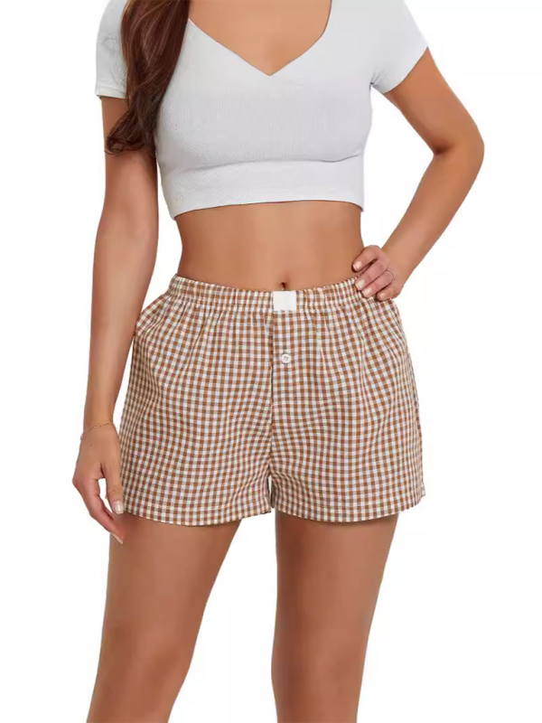 Women's Casual Comfort High Waist Loose Wide Leg Vintage Plaid Shorts - Image 17