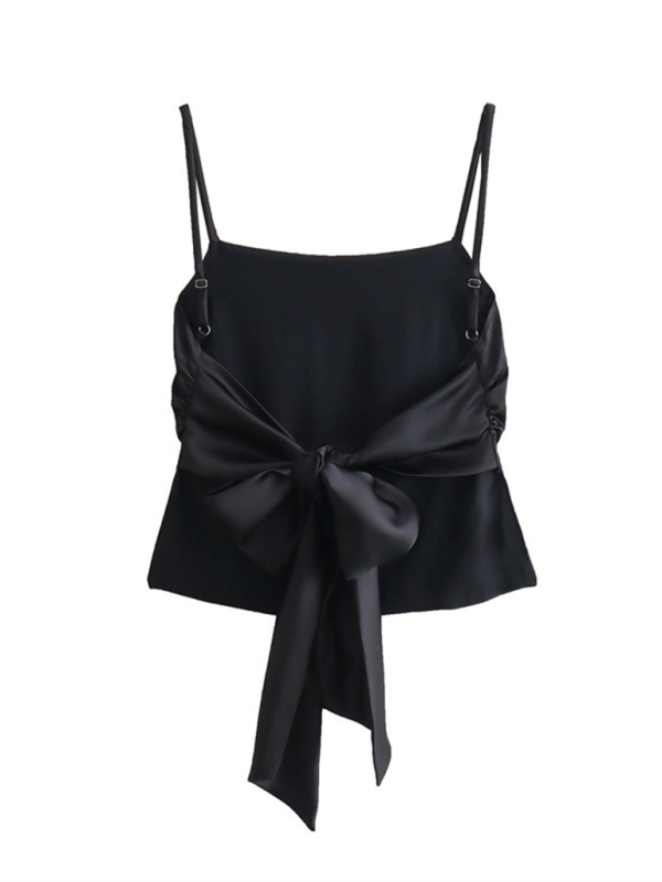 New women's fashion versatile bow-decorated satin top - Image 7