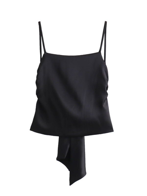 New women's fashion versatile bow-decorated satin top - Image 2