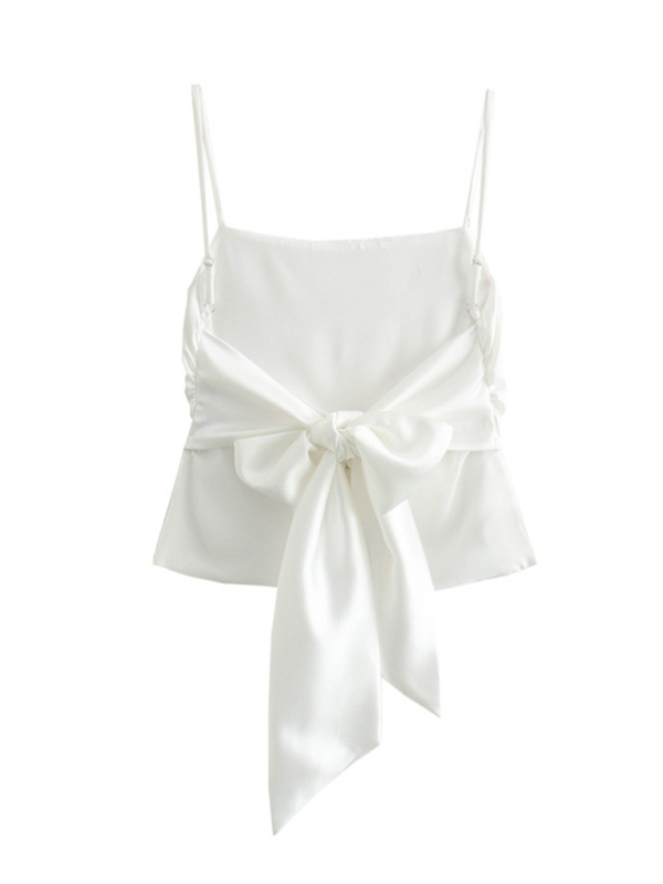 New women's fashion versatile bow-decorated satin top - Image 4