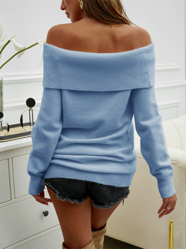 Casual Solid Color Pullover One Shoulder Sweater - Image 15