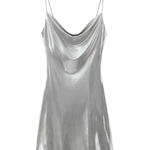 Low-cut backless metallic suspender dress