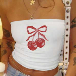 Sleeveless Tube Top with Cherry Print Y2K Top