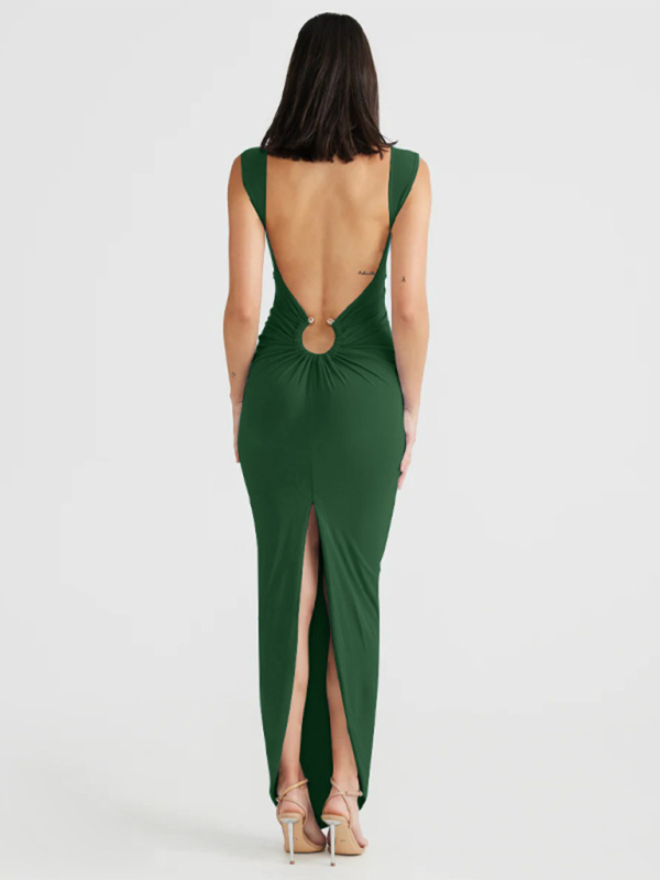 Sexy V-neck backless slit slim dress - Image 18