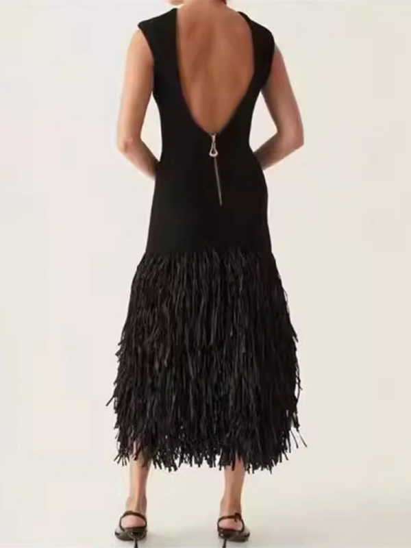 New Style Tassel Backless Zipper Dress - Image 2