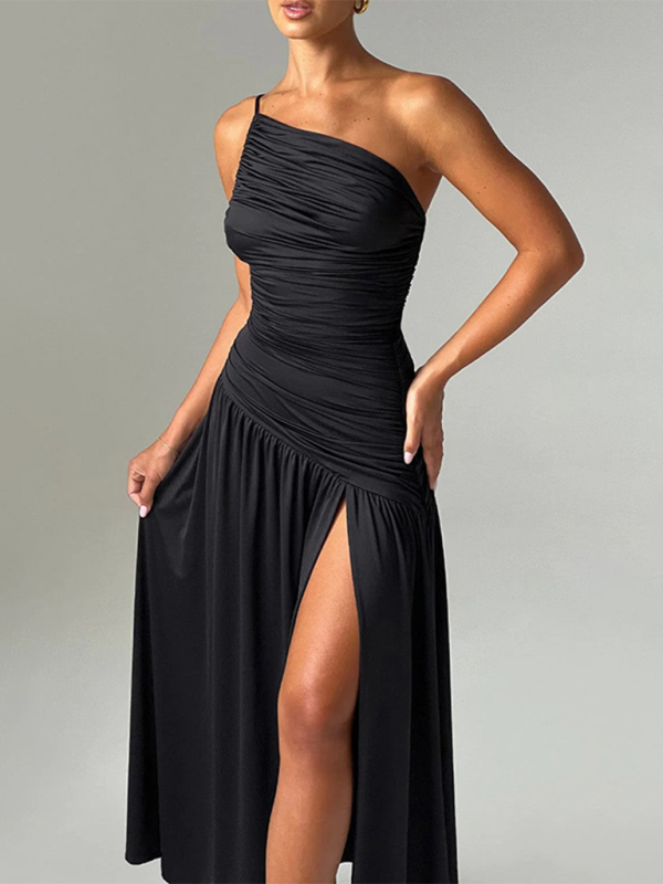 Strapless off-shoulder gathered slit A-line dress - Image 7
