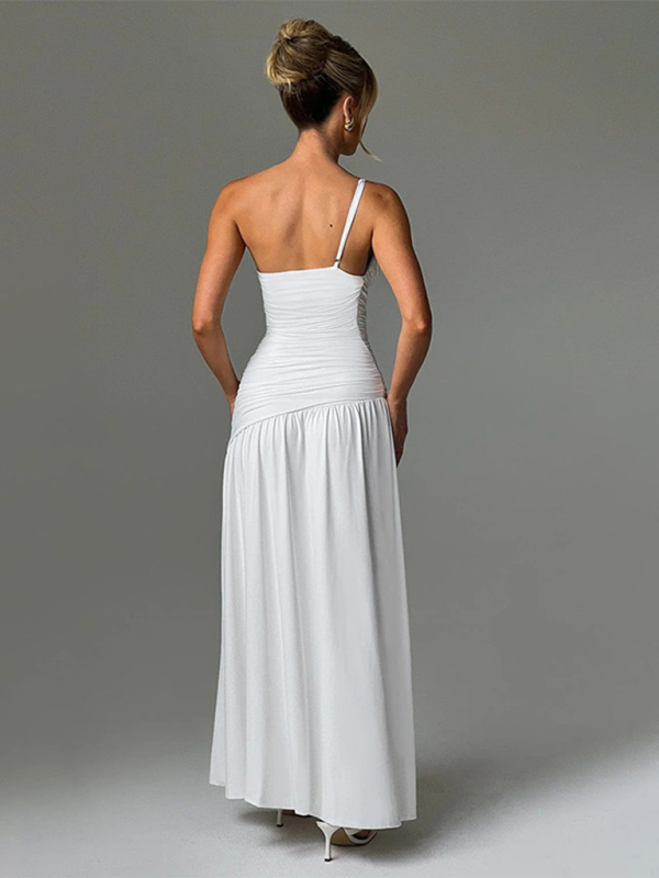 Strapless off-shoulder gathered slit A-line dress - Image 3