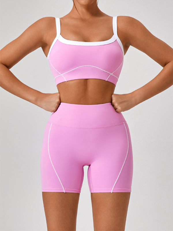 Skinny outdoor sports spaghetti strap contrast color suspender bra + shorts Yoga suit - Image 8