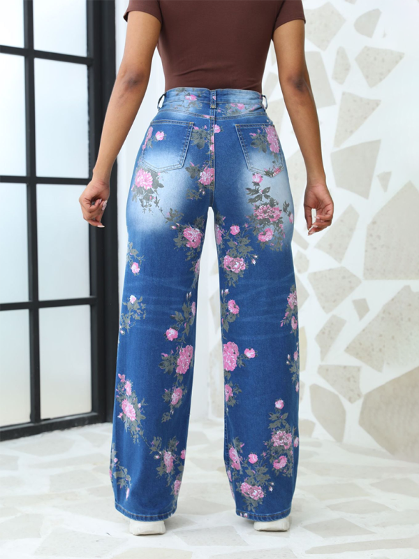 Floral Printed Wide Leg Jeans - Image 2