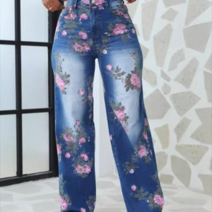 Floral Printed Wide Leg Jeans