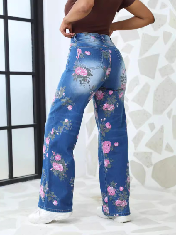 Floral Printed Wide Leg Jeans - Image 6