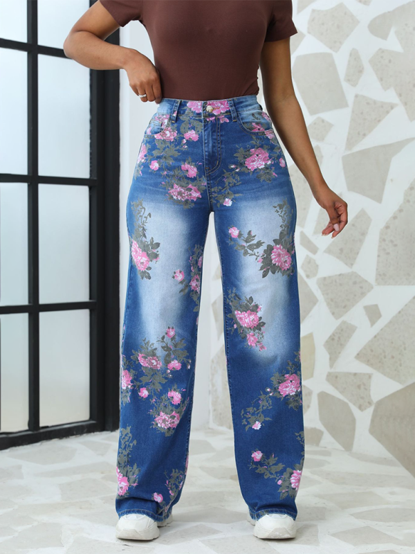 Floral Printed Wide Leg Jeans - Image 3