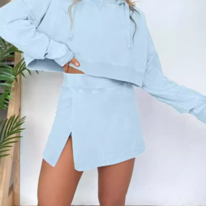 New women's long-sleeved hooded sweatshirt skirt set