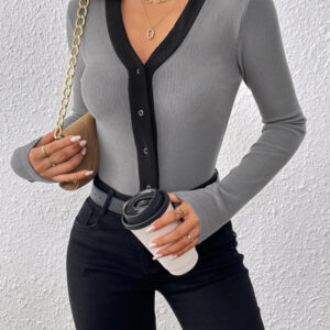 Lapel Contrast Pit Stripe Brushed Bodysuit