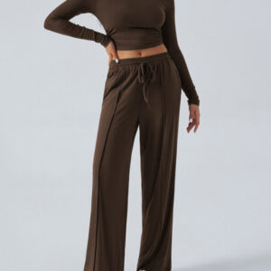Women's Crew Neck Long Sleeve Top Wide Leg Pants Set